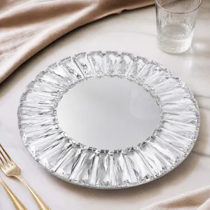 Gold Crystal Pendant Metal Charger Round Gold Mirror Glass 14