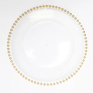 Clear Gold Beaded Acrylic Charger 
