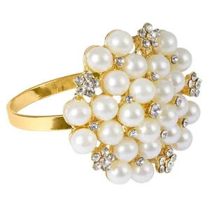 Pearl & Diamond Cluster Gold Napkin Ring