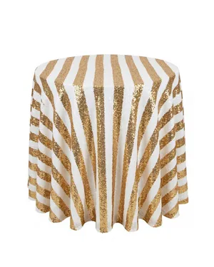 White & Gold Striped Sequin Linen