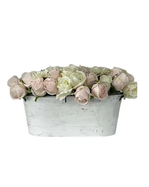 Blush & White Rose Bucket Centerpiece