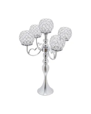 5 Head Silver Heart Arms Crystal Candelabra 