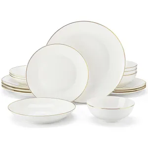 White Gold Rim Round Dinnerware