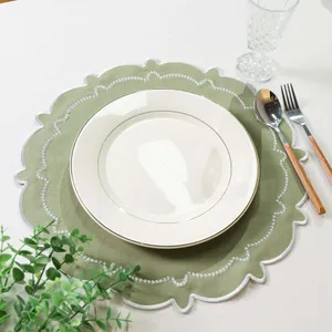 Pastel Yellow Scallop Placemats - White Trim