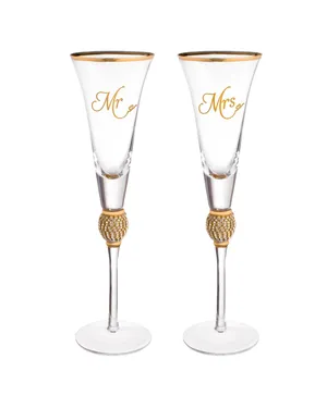 Mr & Mrs Gold Rim Champagne Glass Set