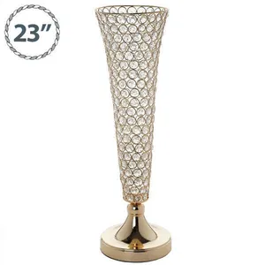 Gold crystal beaded trumpet Vase