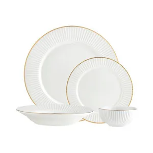 White Inventure Riven Gold Rim Dinnerware