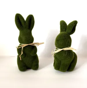 Flocked Green Bunny Pair