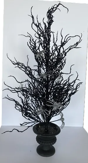 Black Sparkly Halloween Trees with Silver Spiders, Set of 2
