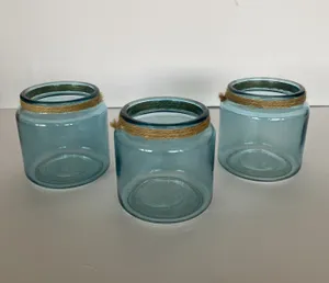 Blue Glass Jars with Twine