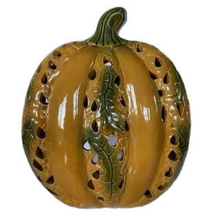 Latticed Orange and Green Ceramic Pumpkin