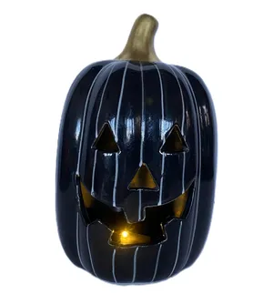 Black Striped Light-Up Jack-o-Lantern