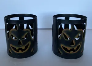 Patina Metal Jack-o-Lantern Tealights, Set of 2