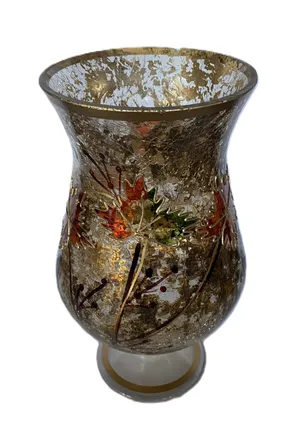 Glass Hurricane Lamp with Gold Fall Leafing