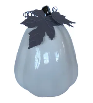 White Ceramic Pumpkin with Metal Leaf