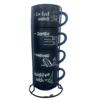 Halloween Sayings Coffee Mug Set with Stand