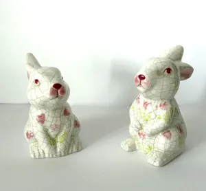 White and Pink Ceramic Bunny Pair