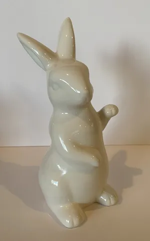 Standing White Rabbit Figurine with Paw Raised