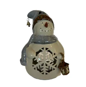 Blue Scarfed Snowman Tealight Holder