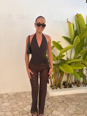 Ingrid Spiral top & Arielle Pant brown