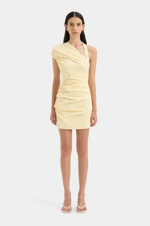 Azul Gathered Mini Dress Butter Yellow