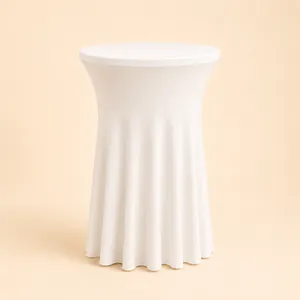 White Wavy Draped Spandex Cocktail Table Cover 33