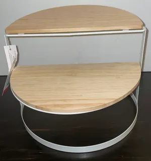 2-Tier Light Wood Staggered Stand with White Metal 
