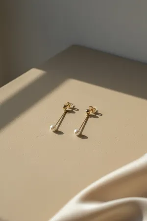 Gold Pearl Line Earrings