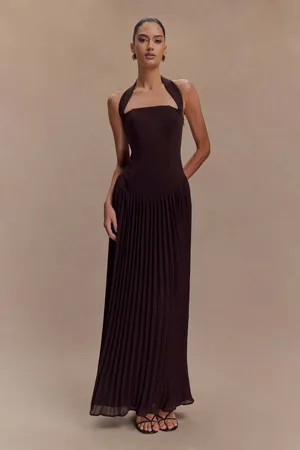 Meshki Stacie Pleated Halter Maxi Dress