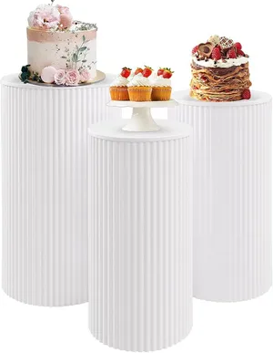 Metal Pleated Cylinder Pedestal Stand - Set of 3