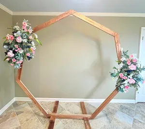 Rental- Rustic Wooden Wedding Arch, Heptagonal Photo Backdrop Stand 7ft