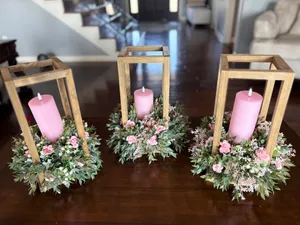 Open top Wooden lantern w/ flowers  16” / Unit