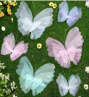 Set of 6 Pcs / Large Pastel Butterflies / 20 Inch, 12 Inch Colorful 3D