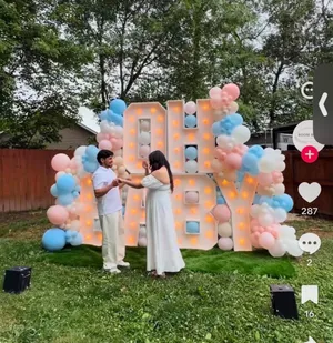 Gender Reveal - Markee Letters with Balloon Garlands