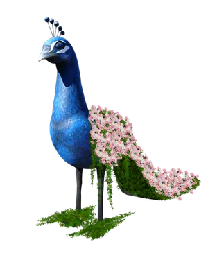 Figurina Paun decorat cu flori artificiale 3,5 x 5m