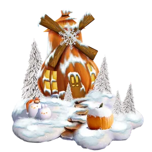 Scenery Snowy Windmill House