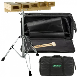 Temple Blocks de 5 Tonos con Soporte, Estuche y Baquetas Grover Pro TPB-XTCM