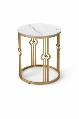 Gold Accent Table with Marble Top