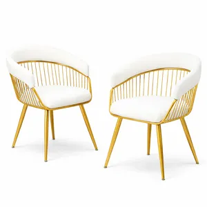 Modern Retro White Dining Chair with Gold Bars