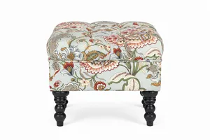 Floral Design-Luxurious Linen Upholstered Ottoman 