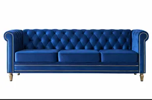 Blue Velvet Roll Arm Sofa