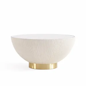 Round White Ribbed Table
