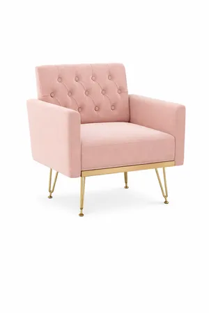 Pink Velvet Accent Armchair with Gold 