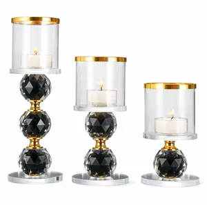  Black Ball Crystal Candle Holder with Gold Trim