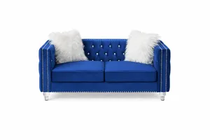 Jeweled Button Velvet Blue Loveseat