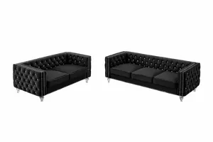 Black Velvet Tufted Sofa Lounge Set | Acrylic Legs