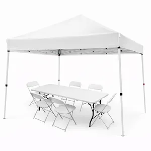 10x10 Pop up Canopy Tent Table with 6 Folding White Chairs 
