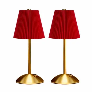 Red Pleated Touch Table Lamp