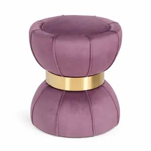 Wide Velvet Ottoman with Gold Band