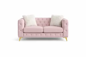 Pink Velvet Tufted Loveseat
